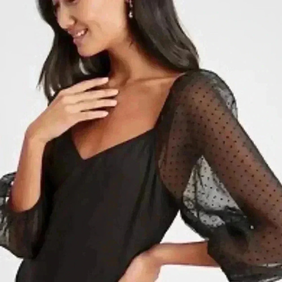 Elegant Black Sheer Sleeve Women's Dress - Picture 1 of 8